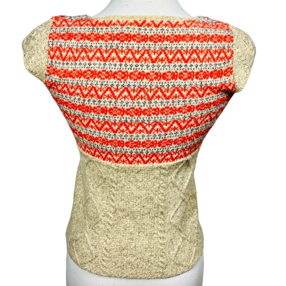 Free People Babydoll Orange Red and Cream Knit Cap Sleeve Sweater Top Size XS - Picture 5 of 7
